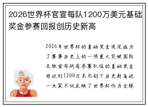 2026世界杯官宣每队1200万美元基础奖金参赛回报创历史新高